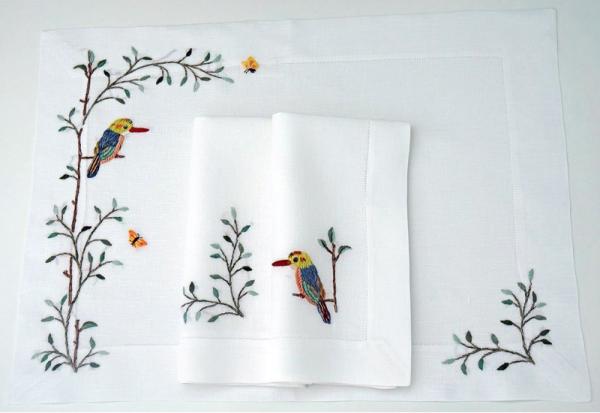 ERI Textiles - Vögel mit gefassten Hohlsaum